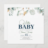 Groen Baby shower Uitnodiging, Eucalyptusbloem Save The Date (Voorkant / Achterkant)