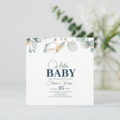 Groen Baby shower Uitnodiging, Eucalyptusbloem Save The Date (Staand voorkant)