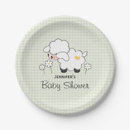 Groen Baby shower van Gingham Lamb Papieren Bordje