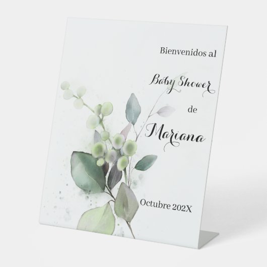 Groen baby shower welkomstbord reclamebord met voetstuk (Voorkant)