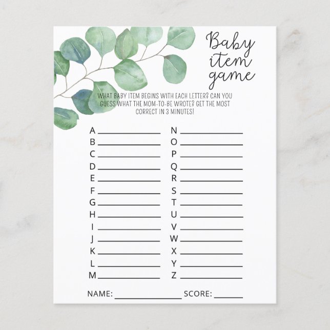Groen - Baby Spel. Baby Shower Spel (Voorkant)