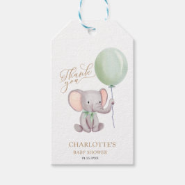Groen ballon Elephant Baby shower Dank u wel Cadeaulabel