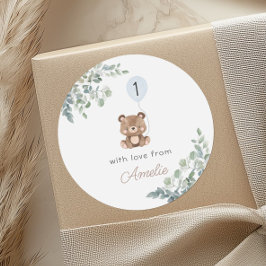 groen ballon teddybeer eerste verjaardag neutraal ronde sticker