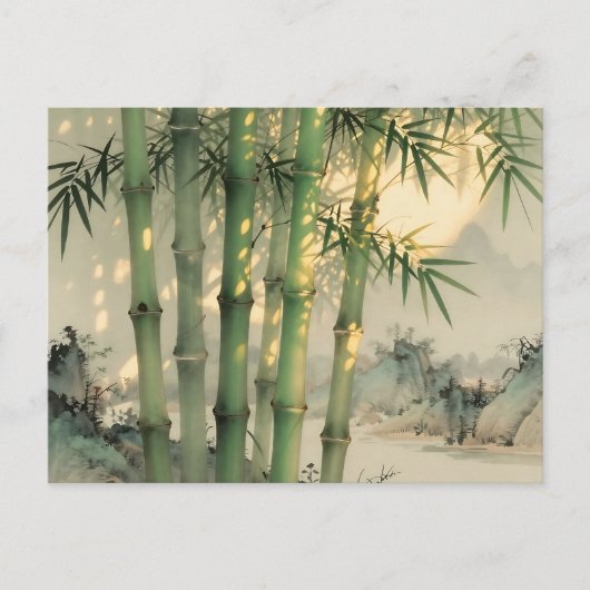 Groen Bamboebos Chinese Inkt Briefkaart (Voorkant)
