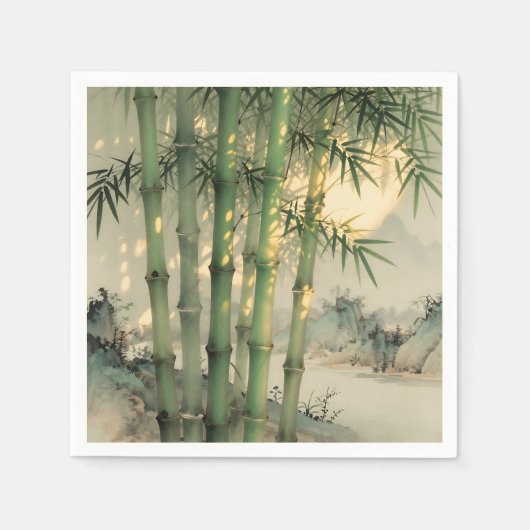 Groen Bamboebos Chinese Inkt Servet (Voorkant)