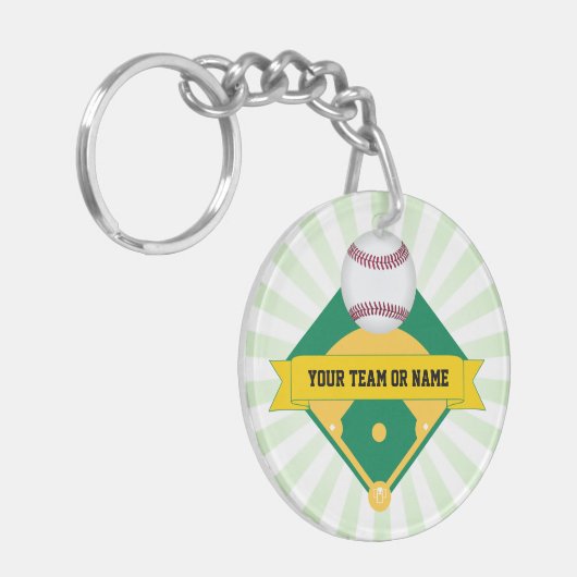Groen Baseball-veld met aangepaste teamnaam Sleutelhanger (Voorkant Links)