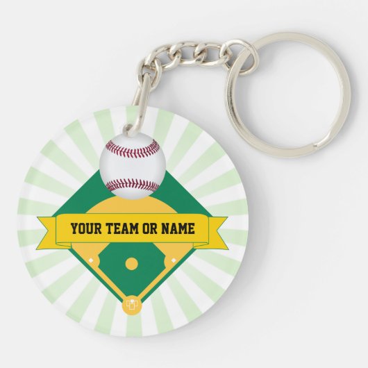 Groen Baseball-veld met aangepaste teamnaam Sleutelhanger (Achterkant)
