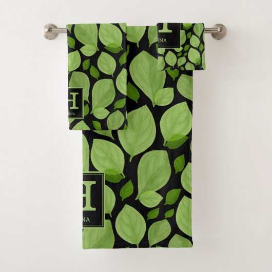 Groen basilicum lef kruidenpatroon botanisch monog bad handdoek (Insitu)