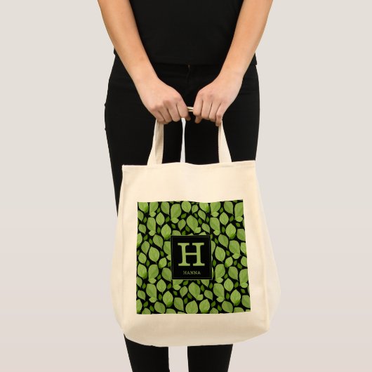 Groen basilicum lef kruidenpatroon botanisch monog tote bag (Voorkant (product))