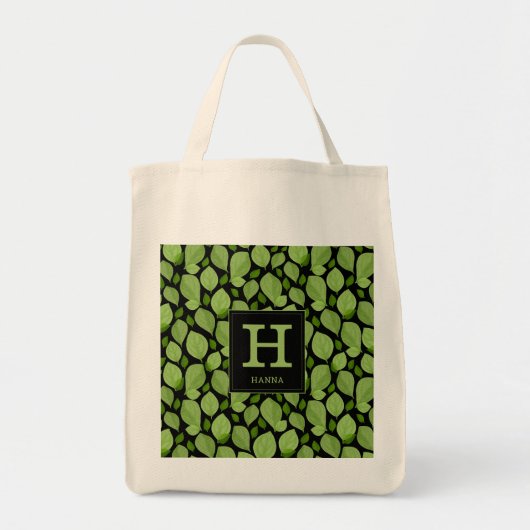 Groen basilicum lef kruidenpatroon botanisch monog tote bag (Voorkant)