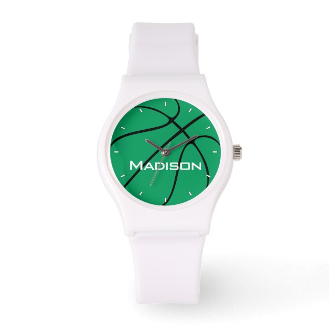Groen Basketball aangepaste team- of afspeelnaam Horloge (Voorkant)