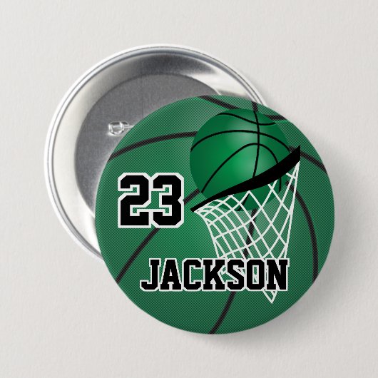 Groen Basketball-ontwerp | Personaliseren Ronde Button 7,6 Cm (Voorkant /achterkant)