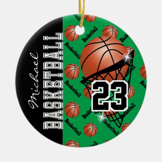 Groen Basketball personaliseren Keramisch Ornament (Voorkant)