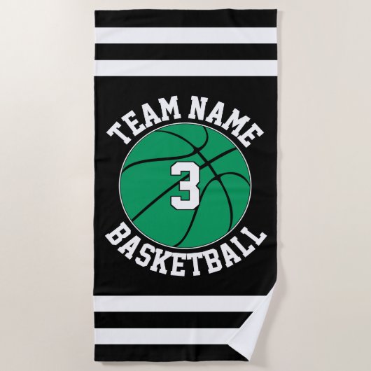 Groen Basketball Team Name & Player Number Custom Strandlaken (Voorkant)