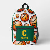 Groen basketbalpatroon bedrukte rugzak (Voorkant)