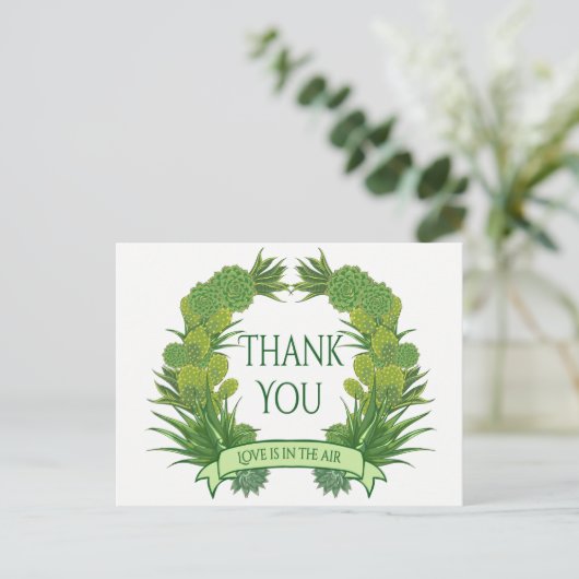 Groen Bedankt Succulent Cactus Southwest Wedding Briefkaart (Staand voorkant)