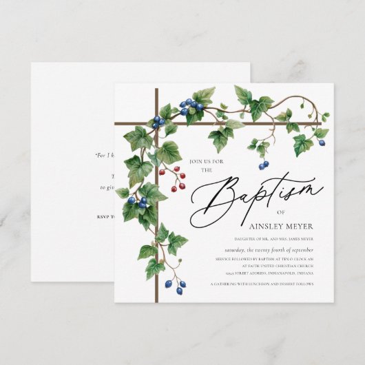 Groen bedekte kruisdoop doop doop kaart (Voorkant / Achterkant)