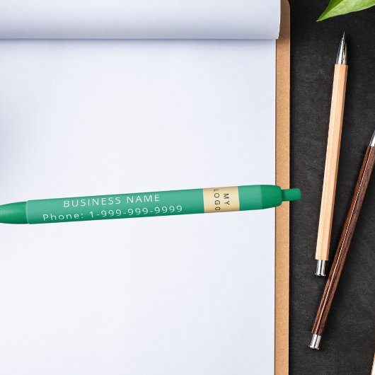 Groen bedrijf logo naam telefoon zwarte inkt pen