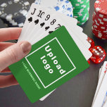 Groen bedrijfsmerk op speelkaarten<br><div class="desc">speelkaarten met groene achtergrond. Pas het aan door uw bedrijfsnaam te typen en uw zakelijke logo te uploaden. Pas het aan en neem het op in uw promotieproducten, weggeefartikelen of geschenken aan uw klanten of klanten, een marketingstrategie om uw bedrijf te adverteren of om uw merknaam te promoten. speelkaarten die...</div>