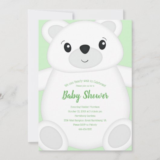 Groen Beer Baby shower Kaart (Voorkant)