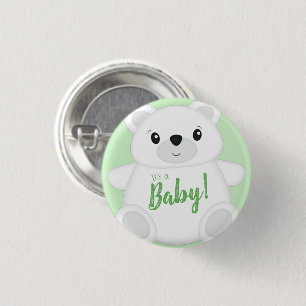 Groen Beer Baby shower Ronde Button 3,2 Cm