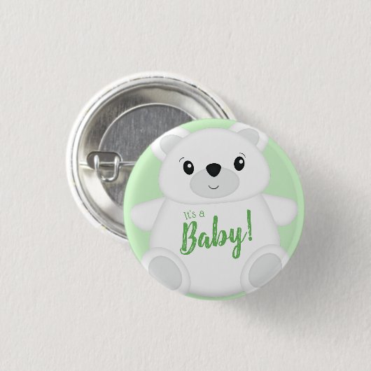 Groen Beer Baby shower Ronde Button 3,2 Cm (Voorkant /achterkant)