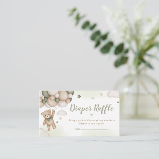 Groen Beer ballon Baby shower luier Raffle Informatiekaartje (Staand voorkant)
