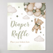 Groen Beer ballon Baby shower luier Raffle Poster (Voorkant)
