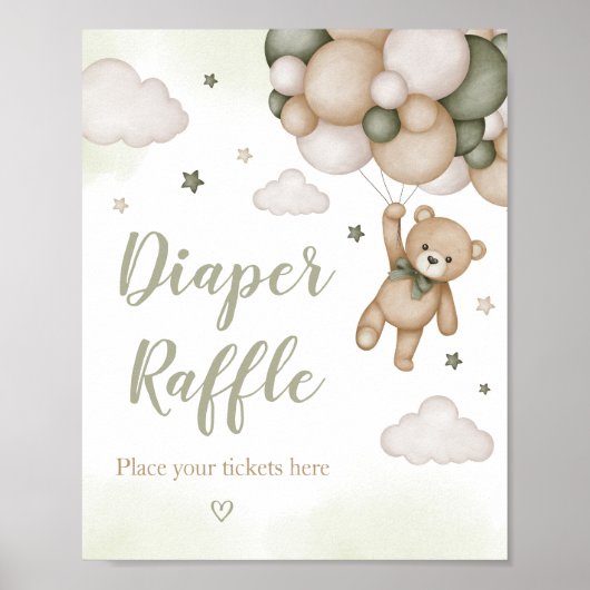Groen Beer ballon Baby shower luier Raffle Poster (Voorkant)