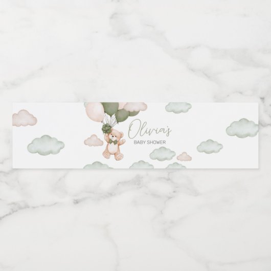 Groen Beer Ballon Bearly Wait Baby shower Waterfles Etiket (Enkel label)