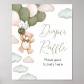 Groen Beer Ballon Bearly Wait Luier Raffle Poster (Voorkant)