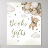 Groen Beer Balloon Baby shower Boeken en geschenke Poster (Voorkant)
