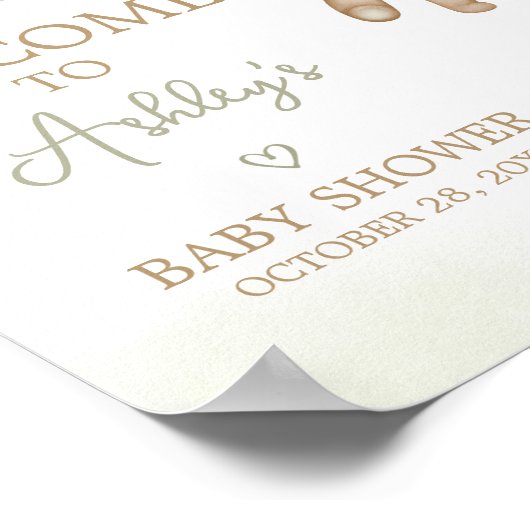 Groen Beer Balloon Baby shower Welkom Poster (Hoek)