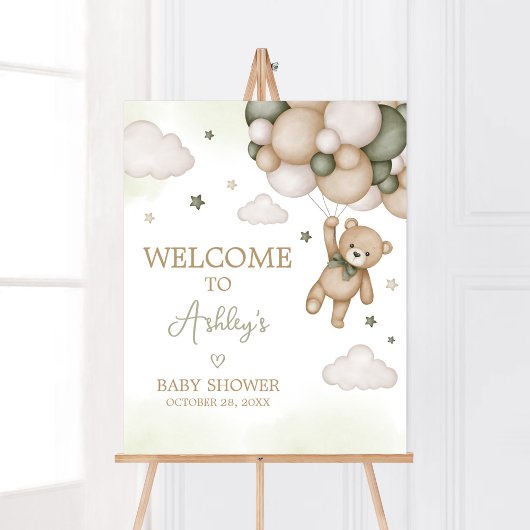 Groen Beer Balloon Baby shower Welkom Poster