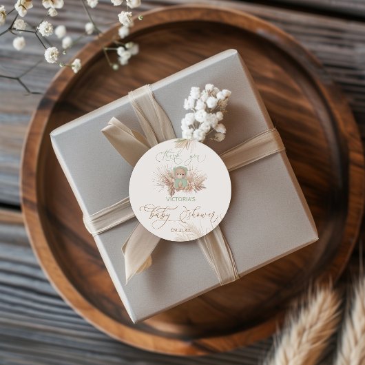 Groen Beer Bloemen Baby shower Dank u Ronde Sticker