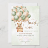 Groen Beer Hete Luchtballon Baby shower Kaart (Voorkant)