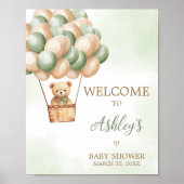 Groen Beer Hete Luchtballon Baby shower Welkom Poster (Voorkant)