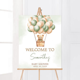 Groen Beer Hete Luchtballon Baby shower Welkom Poster