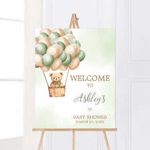 Groen Beer Hete Luchtballon Baby shower Welkom Poster