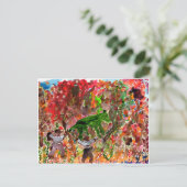 Groen beest in rode bomen briefkaart (Staand voorkant)