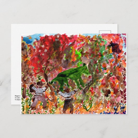 Groen beest in rode bomen briefkaart (Voorkant / Achterkant)