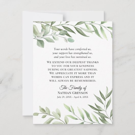 Groen Begrafenissympathie Bedankt Opmerking Kaart (Voorkant)