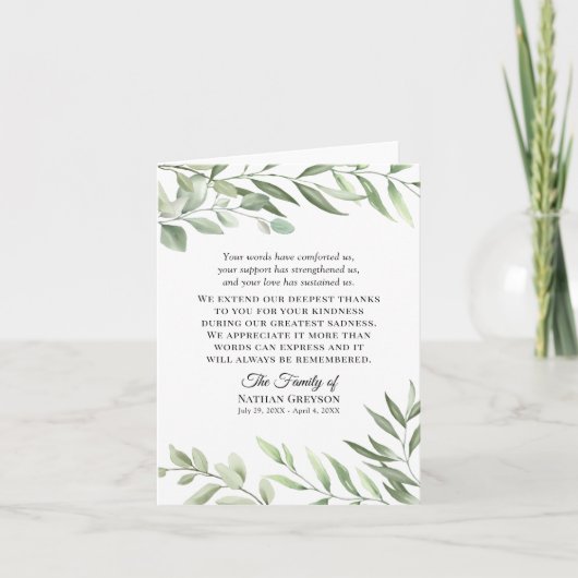 Groen Begrafenissympathie Dank u kaart (Voorkant)
