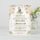 Groen & Beige Bloemen Islamitisch/Moslim Bruiloft Kaart (Staand voorkant)