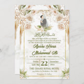 Groen & Beige Bloemen Islamitisch/Moslim Bruiloft Kaart (Voorkant / Achterkant)