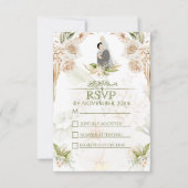 Groen & Beige Bloemen Islamitische Moslim bruiloft RSVP Kaartje (Voorkant)