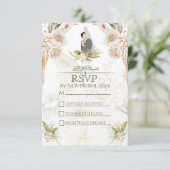 Groen & Beige Bloemen Islamitische Moslim bruiloft RSVP Kaartje (Staand voorkant)