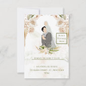 Groen & Beige Bloemen Islamitische Moslim bruiloft RSVP Kaartje (Achterkant)