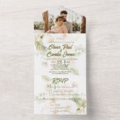 Groen Beige Bloemenbruiloft Nodig RSVP ALL IN ONE Uitnodiging (Binnen)