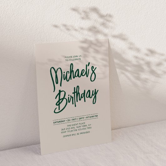 Groen & Beige Chic Lettering Script Verjaardagsfee Kaart